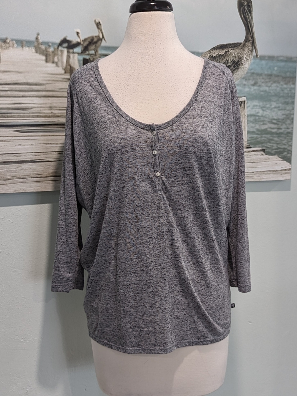 Victoria's Secret Heather Gray Scoop Henley Long Sleeve Top